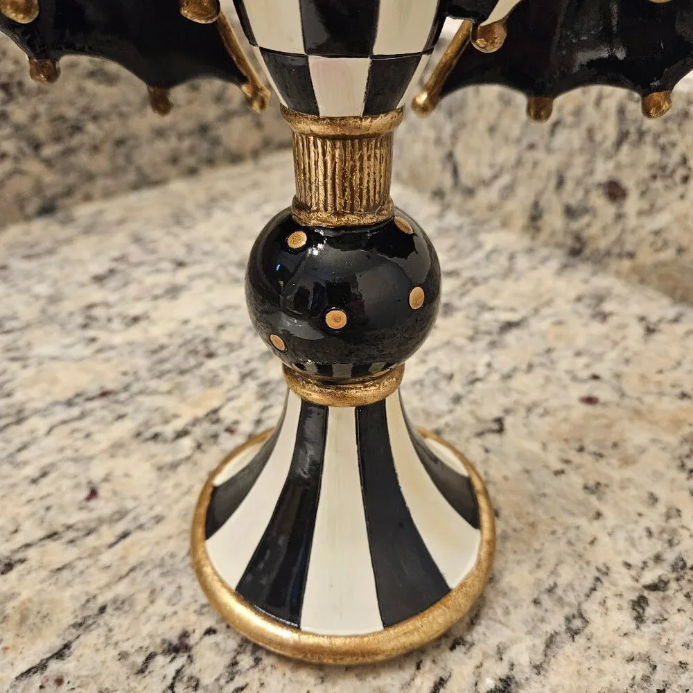 RARE MACKENZIE CHILDS HALLOWEEN BAT COURTLY CHECK FALL TAPER CANDLE HOLDER